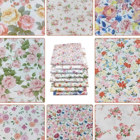 Floral Fabric by The Yard, Cotton Fabric Bundles, Pre-Cut Squares 20x20 Inches, for Sewing Craft Projects, 8 Pack in Saudi Arabia