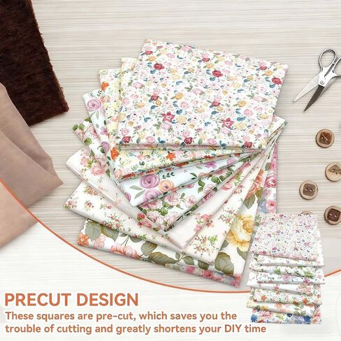 Floral Fabric by The Yard, Cotton Fabric Bundles, Pre-Cut Squares 20x20 Inches, for Sewing Craft Projects, 8 Pack in Saudi Arabia