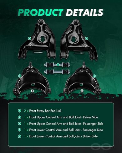 طقم تعليق SCITOO 6 قطع 2 وصلة نهاية شريط أمامي 2 علوي 2 ذراع تحكم سفلي ومفاصل كروية جانب الركاب مناسب لسيارة شيفروليه C1500 C2500 تاهو لجي إم سي C1500 C2500 يوكون in Kuwait