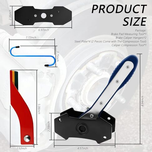 Car Brake Caliper Compression Tool Kit,Caliper Piston Compressor Tool Includes Calipers Hanger/Brake Measuring Tools/Steel Plate/Brakes Tools,Professional Auto Disc Caliper Repair Kit in Saudi Arabia