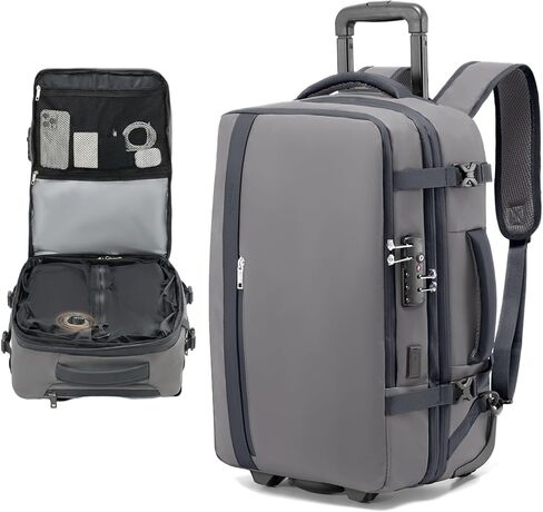 Fanwoli Rolling Vacuum Backpack Travel with One-Button Compression, Expandable Carry-On Suitcase Luggage, Approved TSA Lock & Water-Proof Laptop Compartment for Outdoor/Family/Business Trips in Saudi Arabia