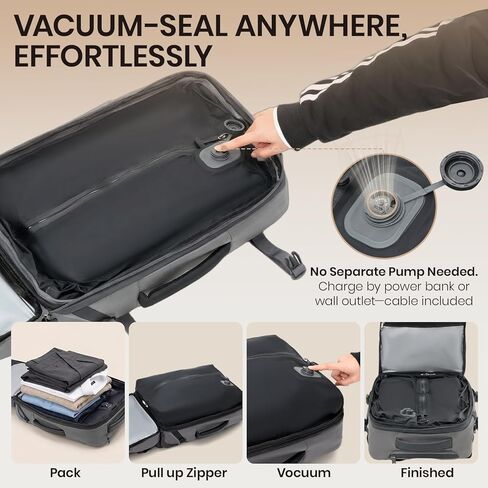 Fanwoli Rolling Vacuum Backpack Travel with One-Button Compression, Expandable Carry-On Suitcase Luggage, Approved TSA Lock & Water-Proof Laptop Compartment for Outdoor/Family/Business Trips in Saudi Arabia