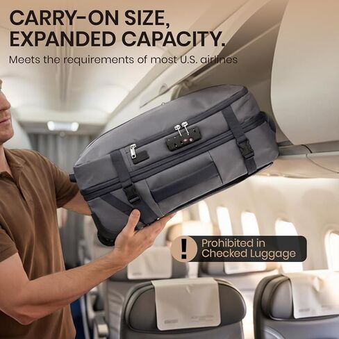 Fanwoli Rolling Vacuum Backpack Travel with One-Button Compression, Expandable Carry-On Suitcase Luggage, Approved TSA Lock & Water-Proof Laptop Compartment for Outdoor/Family/Business Trips in Saudi Arabia