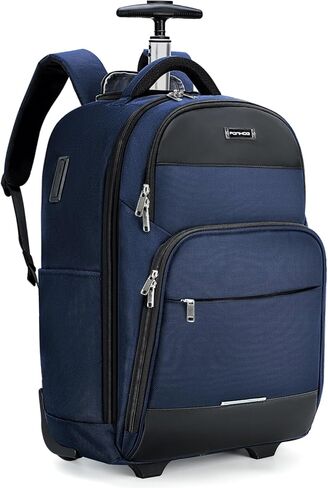 Rolling Backpack with Wheels - 17 Inch Travel Laptop Backpack - Water Resistant Wheeled Business Backpack - 35L Carry on Luggage Bag Flight Approved for Men Women Adults to Work - Black in Saudi Arabia