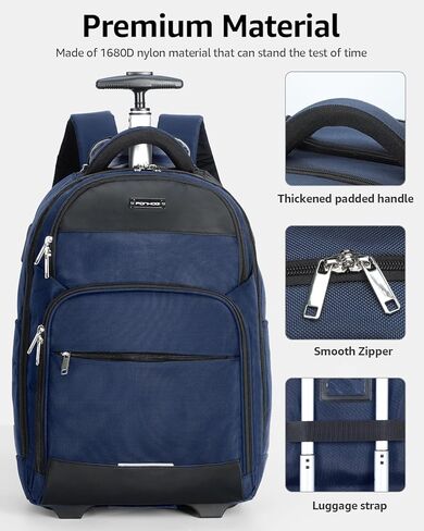 Rolling Backpack with Wheels - 17 Inch Travel Laptop Backpack - Water Resistant Wheeled Business Backpack - 35L Carry on Luggage Bag Flight Approved for Men Women Adults to Work - Black in Saudi Arabia