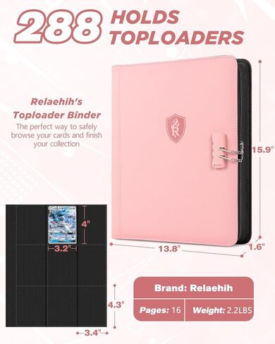 حافظة ذات 9 جيوب علوية مع قفل - تحمل 288 محمل علوي - ألبوم بطاقات ممتاز بسحاب على الوجهين للتجارة، MTG، البطاقات الرياضية (أسود) in Kuwait