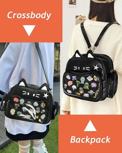 Cute Cat Ita Bag Pin Display Backpack,Shoulder Crossbody,Kawaii Purse with Insert,for Kpop Anime (Pins NOT Included) (Calico Cat) in Saudi Arabia