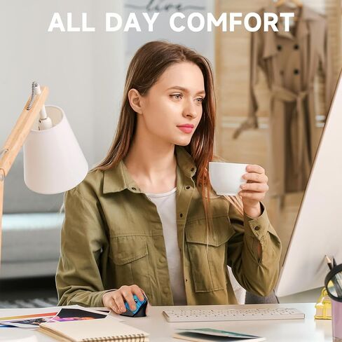 memzuoix Ergonomic Vertical Wireless Mouse - 2.4G Optical Cordless Mice with 3 DPI Levels (800/1200/1600) - Right-Handed Large Size Mouse for Laptop, Mac, PC, Desktop-Blue in Kuwait