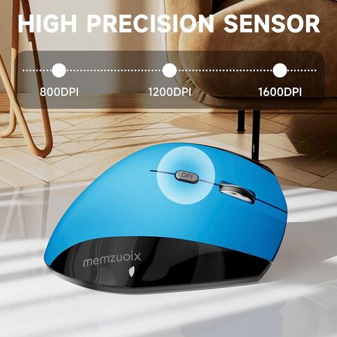 memzuoix Ergonomic Vertical Wireless Mouse - 2.4G Optical Cordless Mice with 3 DPI Levels (800/1200/1600) - Right-Handed Large Size Mouse for Laptop, Mac, PC, Desktop-Blue in Kuwait
