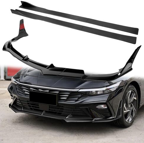 W-POWER, 11-Piece Front Bumper Lip & Side Skirt Extensions Diffuser Compatible with 2024-2025 Hyundai Elantra Base, Front Lip Spoiler Splitter ABS (Painted Glossy Black) in Saudi Arabia