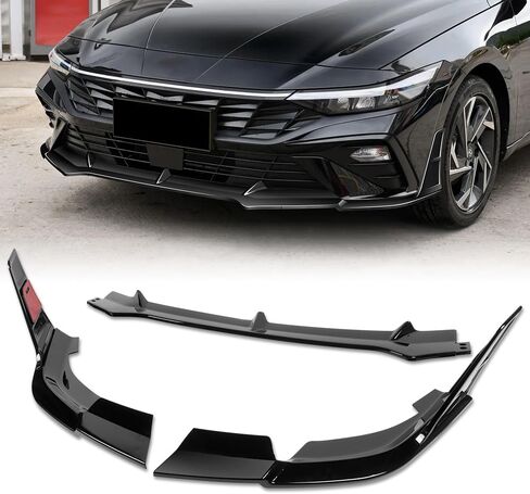 W-POWER, 11-Piece Front Bumper Lip & Side Skirt Extensions Diffuser Compatible with 2024-2025 Hyundai Elantra Base, Front Lip Spoiler Splitter ABS (Painted Glossy Black) in Saudi Arabia