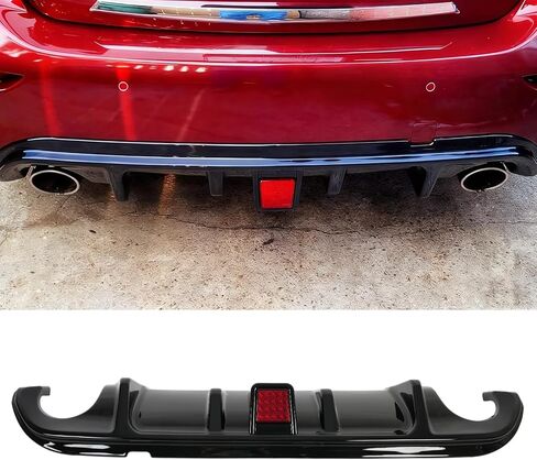 الناشر الخلفي لسيارة إنفينيتي Q50 2014 2015 2016 2017 المصد الخلفي الشفة السفلية مع الضوء ، طقم هيكل إضافي أسود لامع ملحقات خارجية in Kuwait