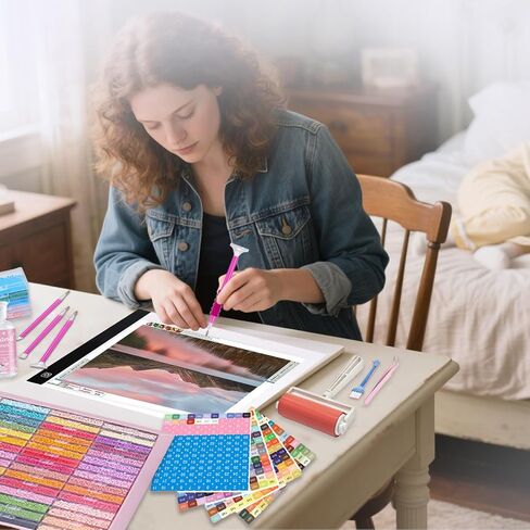 مجموعة أدوات الرسم الماسي الشاملة 185 قطعة من Qlonry، مجموعة إكسسوارات الفن الماسي بما في ذلك مجموعة لوحة إضاءة LED مقاس A4، ودعامة، وصندوق تخزين بتصميم نقطة محدبة، وقلم رسم للحرف اليدوية in Kuwait