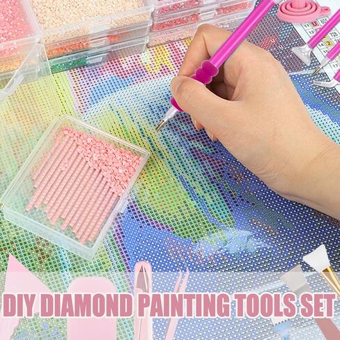 مجموعة أدوات الرسم الماسي الشاملة 185 قطعة من Qlonry، مجموعة إكسسوارات الفن الماسي بما في ذلك مجموعة لوحة إضاءة LED مقاس A4، ودعامة، وصندوق تخزين بتصميم نقطة محدبة، وقلم رسم للحرف اليدوية in Kuwait