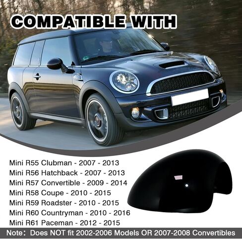 Left Right Side Mirror Caps Rearview Mirror Cover Cap Glossy Black Pair Compatible with Mini R55 R56 R57 R58 R59 R60 R61 2007-2016 Manual Folding Mirrors Only - Replace for 51162754913,51162754914 in Saudi Arabia