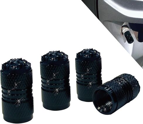 Bling Tire Valve Stem Caps for Car,4 Pack Rhinestone Crystal Metal Valve Covers – Universal Fit for Cars, SUVs, Trucks Stylish Car External Accessories for Women (Black) in Saudi Arabia
