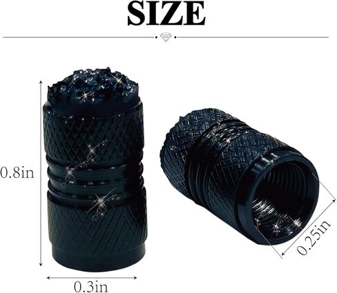 Bling Tire Valve Stem Caps for Car,4 Pack Rhinestone Crystal Metal Valve Covers – Universal Fit for Cars, SUVs, Trucks Stylish Car External Accessories for Women (Black) in Saudi Arabia