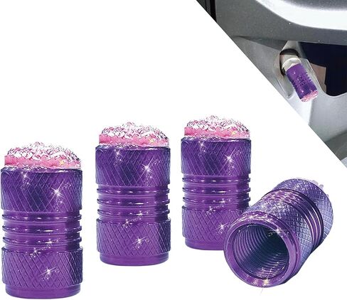 Bling Tire Valve Stem Caps for Car,4 Pack Rhinestone Crystal Metal Valve Covers – Universal Fit for Cars, SUVs, Trucks Stylish Car External Accessories for Women (Black) in Saudi Arabia