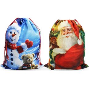 عبوتان من أكياس عيد الميلاد الكبيرة، مقاس 19.7 بوصة × 27.6 بوصة، أكياس هدايا من الكتان الخيش مع رباط. (سانتا اللطيف ودب رجل الثلج) in Kuwait