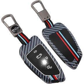 QBUC لغطاء مفتاح BMW Key Fob، حافظة مفاتيح معدنية ثقيلة لسيارات BMW 2 5 6 7 Series X1 X2 X3 X5 X6 X7 ملحقات الحماية الكاملة للمفتاح الذكي (مظهر معدني، ألياف الكربون) in Kuwait