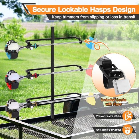 3 Place Weed Eater Rack, Mount On Landscape Truck Trailer Enclosed Trimmer Rack Holder, Open and Enclosed Trailers Tool with Locks, Wall Mounted Lawn Equipment Accessories, Carbon Black in Saudi Arabia