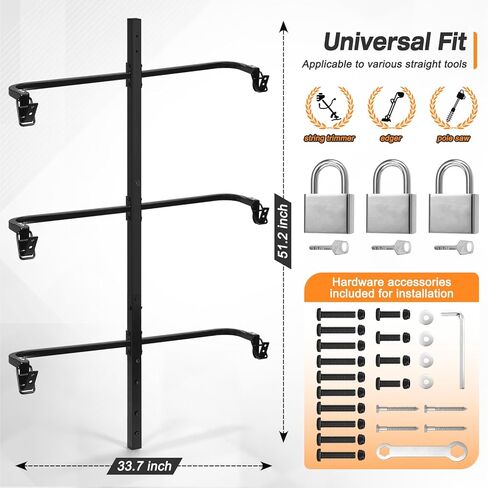 3 Place Weed Eater Rack, Mount On Landscape Truck Trailer Enclosed Trimmer Rack Holder, Open and Enclosed Trailers Tool with Locks, Wall Mounted Lawn Equipment Accessories, Carbon Black in Saudi Arabia