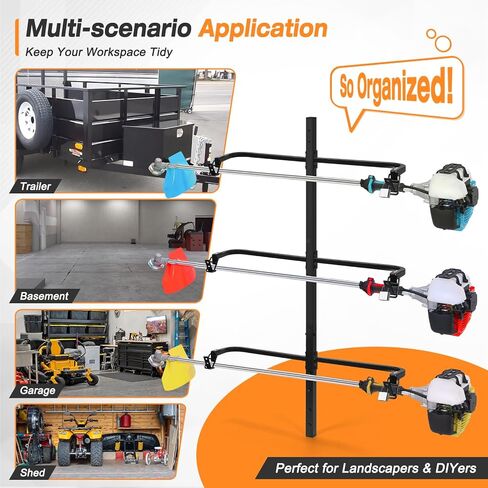 3 Place Weed Eater Rack, Mount On Landscape Truck Trailer Enclosed Trimmer Rack Holder, Open and Enclosed Trailers Tool with Locks, Wall Mounted Lawn Equipment Accessories, Carbon Black in Saudi Arabia