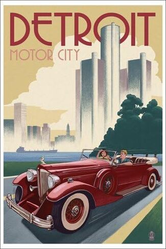Magnet Vintage Art Detroit Motor City Magnet(mi Michigan rv Visit) 3 x 4 inch in Saudi Arabia
