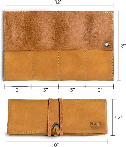 Hide & Drink, Watch Roll Organizer with 4 Slots, Storage Box, Jewelry Roll, Easy Carry On Watchlover Storage, Full Grain Leather, Handmade Travel Case, Bourbon Brown in Kuwait