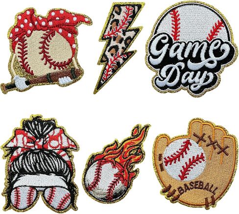 6PCS Softball Iron on Patches, Yellow Game Day Iron on Patches, Baseball Mom Bow Sew on Embroidered Applique for DIY Hat Jacket Backpack Clothing Bag Decor in Saudi Arabia