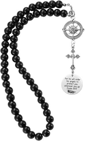 Cross Car Charm, Christian Rear View Mirror Ornament with Bible Verse Psalm 91:11, for He Will Order His Angels to Protect You Wherever You Go, Religious Gift for New Drivers in Saudi Arabia