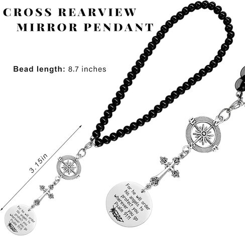 Cross Car Charm, Christian Rear View Mirror Ornament with Bible Verse Psalm 91:11, for He Will Order His Angels to Protect You Wherever You Go, Religious Gift for New Drivers in Saudi Arabia