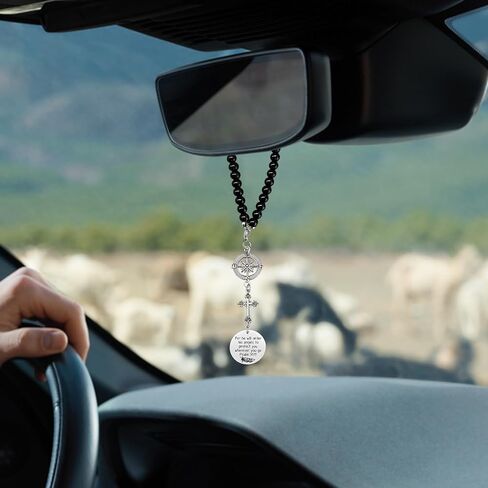Cross Car Charm, Christian Rear View Mirror Ornament with Bible Verse Psalm 91:11, for He Will Order His Angels to Protect You Wherever You Go, Religious Gift for New Drivers in Saudi Arabia