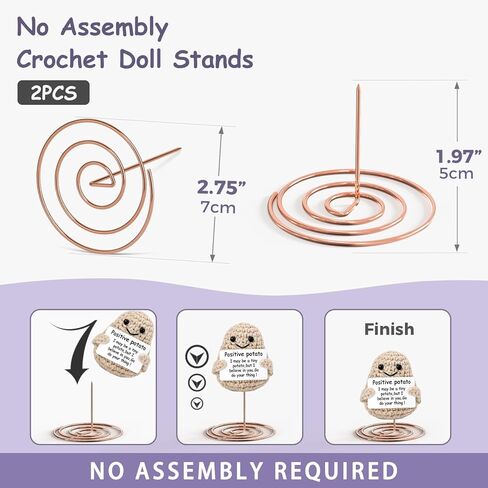 دمية كروشيه تقف 6 قطع، حامل عرض حيوانات محشوة، حامل عرض كروشيه أميجورومي معدني للدعم العاطفي، حيوانات كروشيه إيجابية، سلحفاة بطاطس، ديكور مكتب تحفيزي، ذهبي وردي in Kuwait