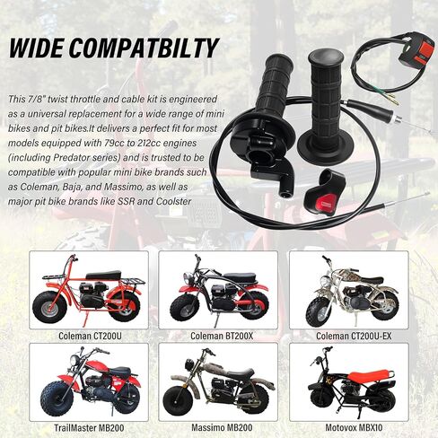 مجموعة كابلات وتجميع صمام خانق الدراجة الصغيرة العالمي | استبدال مباشر لمحركات Coleman BT200X، CT200U/EX، MB200 & Predator 212cc/196cc | يناسب معظم الدراجات الصغيرة ذات المقود مقاس 7/8 بوصة مع نظام تثبيت السرعة (أرجواني) in Kuwait