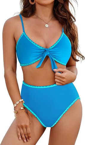 Blooming Jelly Womens High Waisted Bikini Set Tie Knot High Rise Two Piece Swimsuits Bathing Suits in Kuwait