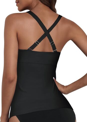 بدلة سباحة نسائية من Hilor Underwire Tankini علوية للتحكم في البطن، مثيرة برقبة على شكل حرف V كروس فقط in Kuwait