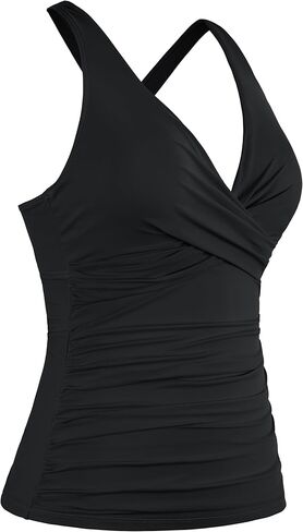 بدلة سباحة نسائية من Hilor Underwire Tankini علوية للتحكم في البطن، مثيرة برقبة على شكل حرف V كروس فقط in Kuwait