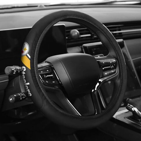 Black Leather Steering Wheel Cover for Falcons Universal Size 14-15in (XJ-PZ-Lieyi) in Saudi Arabia