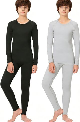Rolimaka 2/1 Set Youth Boys' Thermal Underwear Set Compression Shirt Leggings Fleece Lined Pants Kids' Base Layer Winter in Kuwait