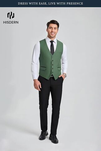 HISDERN Men's Suit Vest Business Suit Vests for Men Formal Slim Fit Solid Wedding Dress Waistcoat for V-Neck Tuxedo Vest in Kuwait