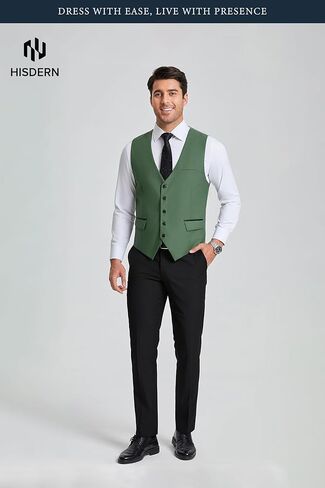 HISDERN Men's Suit Vest Business Suit Vests for Men Formal Slim Fit Solid Wedding Dress Waistcoat for V-Neck Tuxedo Vest in Kuwait