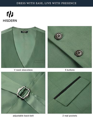 HISDERN Men's Suit Vest Business Suit Vests for Men Formal Slim Fit Solid Wedding Dress Waistcoat for V-Neck Tuxedo Vest in Kuwait