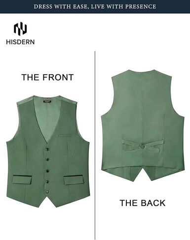 HISDERN Men's Suit Vest Business Suit Vests for Men Formal Slim Fit Solid Wedding Dress Waistcoat for V-Neck Tuxedo Vest in Kuwait