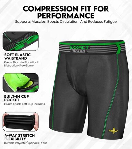 Exxact Sports Youth Compression Shorts with Soft Athletic Cup - Boys Compression Shorts for Baseball, Football, Lacrosse in Kuwait