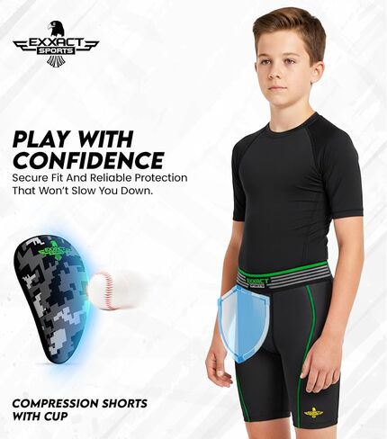 Exxact Sports Youth Compression Shorts with Soft Athletic Cup - Boys Compression Shorts for Baseball, Football, Lacrosse in Kuwait