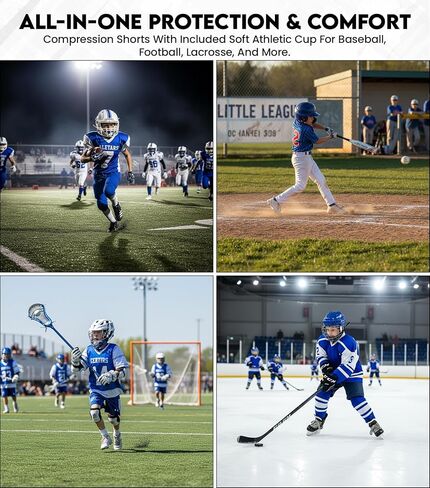 Exxact Sports Youth Compression Shorts with Soft Athletic Cup - Boys Compression Shorts for Baseball, Football, Lacrosse in Kuwait