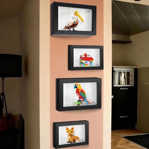 4 Pcs Shadow Box Frame Hollow Deep Box Frame with Clear Acrylic Front Wall-Mounted Wooden Display Case Dustproof for Figure Building Blocks Collectibles Toys DIY Craft Flower Home Decor Black in Saudi Arabia