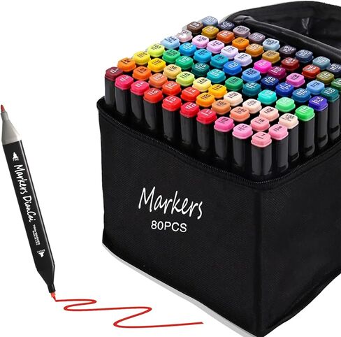 Alcohol Markers, 80 Colors Dual Tip Art Markers For Adults, Coloring Painting School Supplies Sketch Drawing Marker For Students Drawing and Coloring in Saudi Arabia