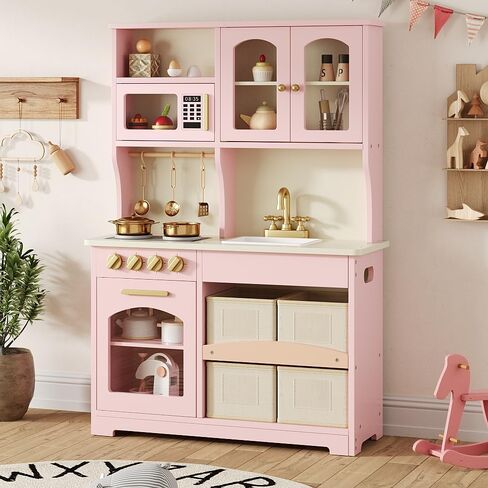 مطبخ لعب للأطفال، مجموعة ألعاب خشبية للمطبخ مع مساحة تخزين ذكية وإكسسوارات، مجموعة ألعاب مطبخ للأطفال الصغار مع موقد وفرن، مجموعة لعب تظاهرية، هدية للأعمار من 3 إلى 8 سنوات، باللون الأبيض in Kuwait